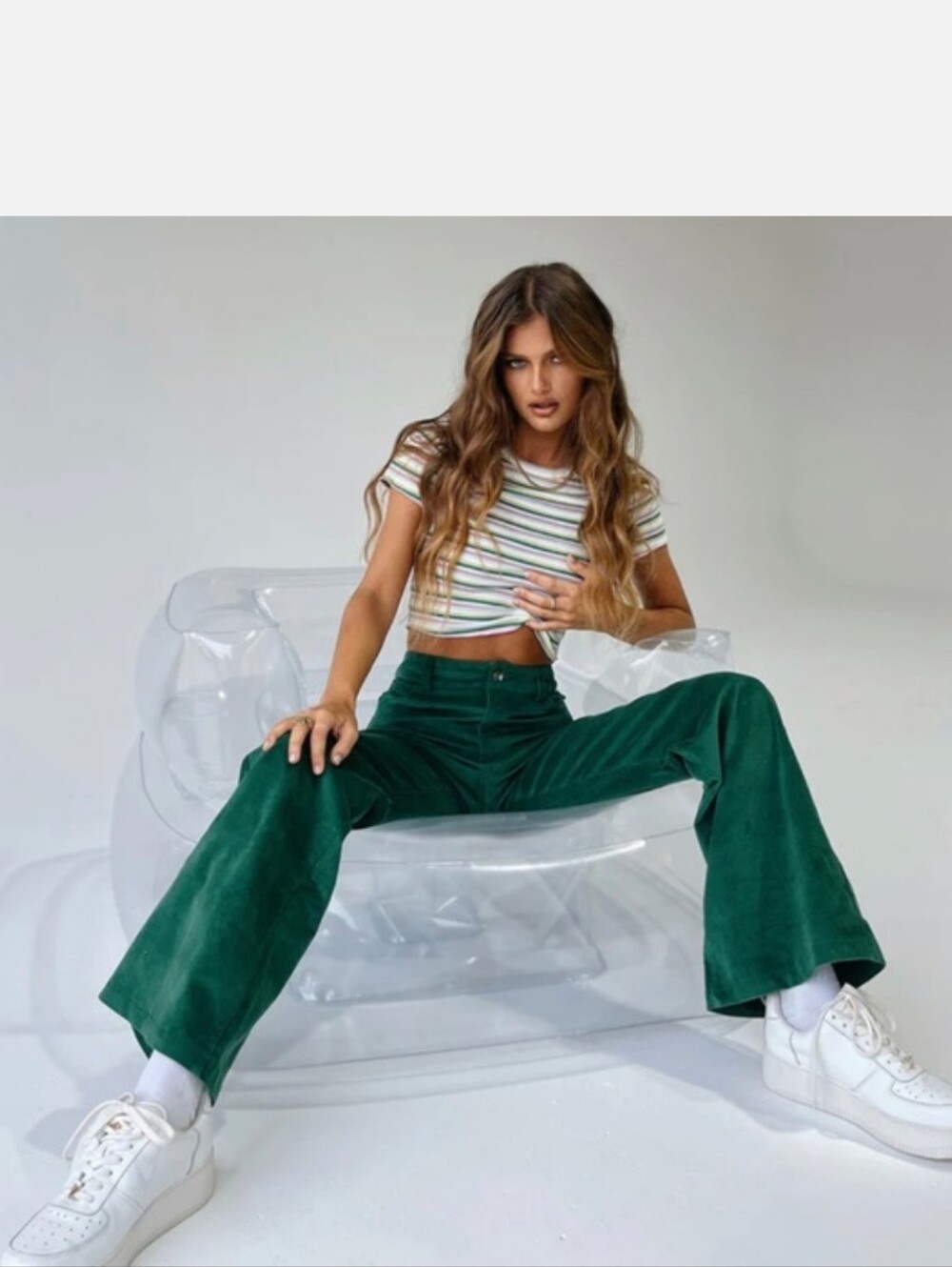 Princess Polly Nadia Corduroy Flare Pants Emerald Green High Rise Jeans Y2K 4